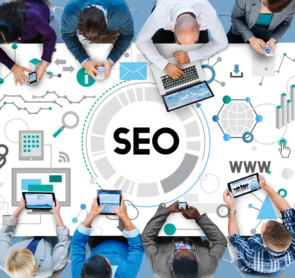 eight persons disscuss about seo service